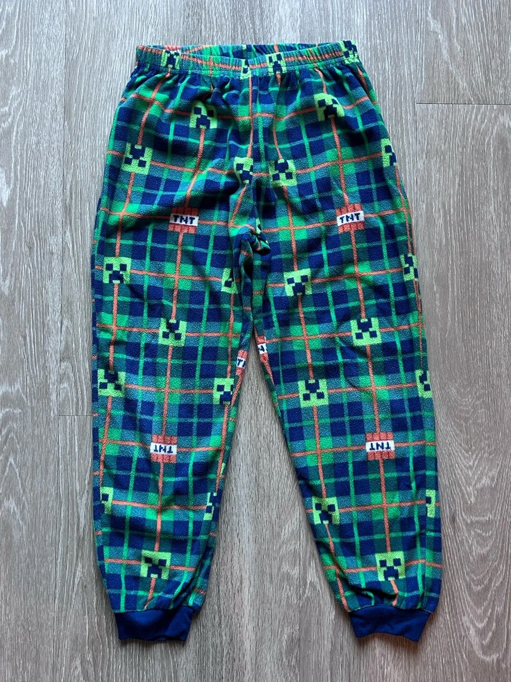 Minecraft Boys Fleece Pajama Set Plaid Creeper TNT Size M 8/10